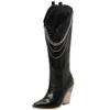 SACFOF Women Western Knee High Cowboy Boots Snake Printed Chunky Heels Pointed Toe Belt Buckle Mid Calf Boots view 1