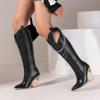 SACFOF Women Western Knee High Cowboy Boots Snake Printed Chunky Heels Pointed Toe Belt Buckle Mid Calf Boots view 2