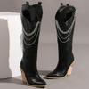 SACFOF Women Western Knee High Cowboy Boots Snake Printed Chunky Heels Pointed Toe Belt Buckle Mid Calf Boots view 3
