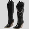 SACFOF Women Western Knee High Cowboy Boots Snake Printed Chunky Heels Pointed Toe Belt Buckle Mid Calf Boots view 4