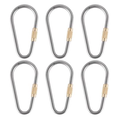 Beuiouer 6PCS Mini Titanium Locking Carabiner,Small Sturdy D-Ring Keychain Clip for Indoor Outdoor Backpack Climbing, silver