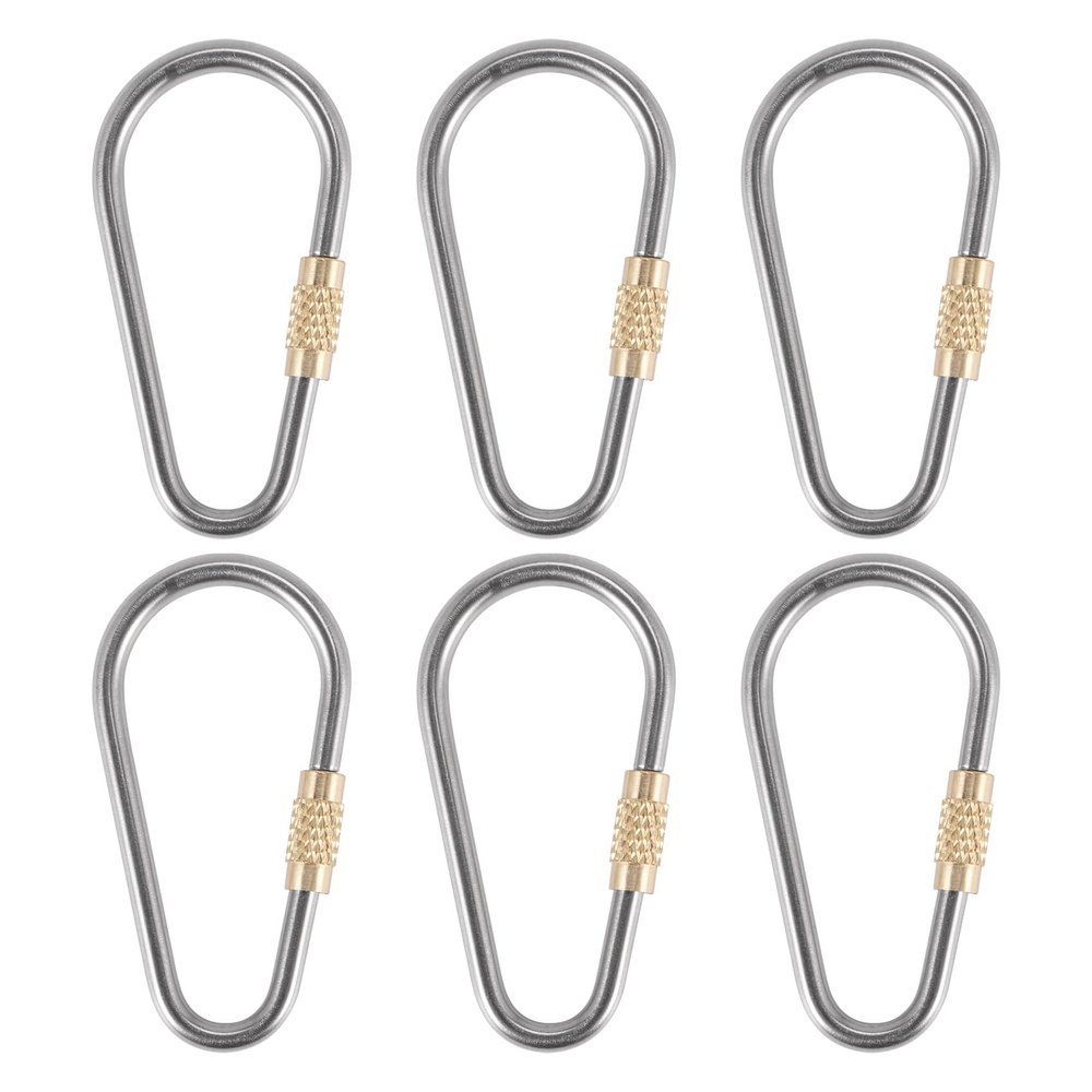 Beuiouer 6PCS Mini Titanium Locking Carabiner,Small Sturdy D-Ring Keychain Clip for Indoor Outdoor Backpack Climbing, silver