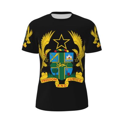 ODSLFHJD Coat of Arms of Ghana 3D Print Men'S Crewneck Classic Breathable Short-Sleeved Mesh T-Shirt X-Large Black