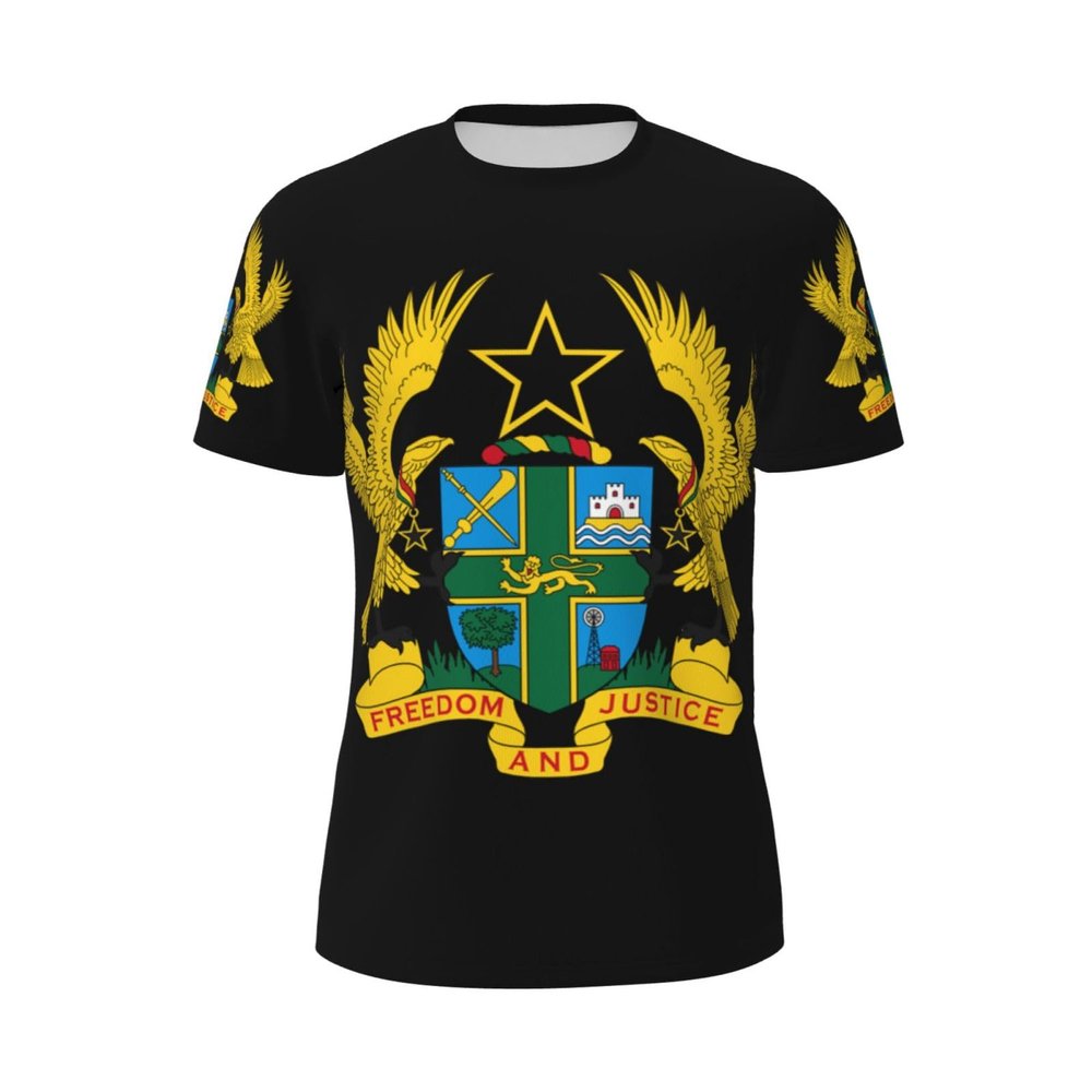 ODSLFHJD Coat of Arms of Ghana 3D Print Men'S Crewneck Classic Breathable Short-Sleeved Mesh T-Shirt X-Large Black