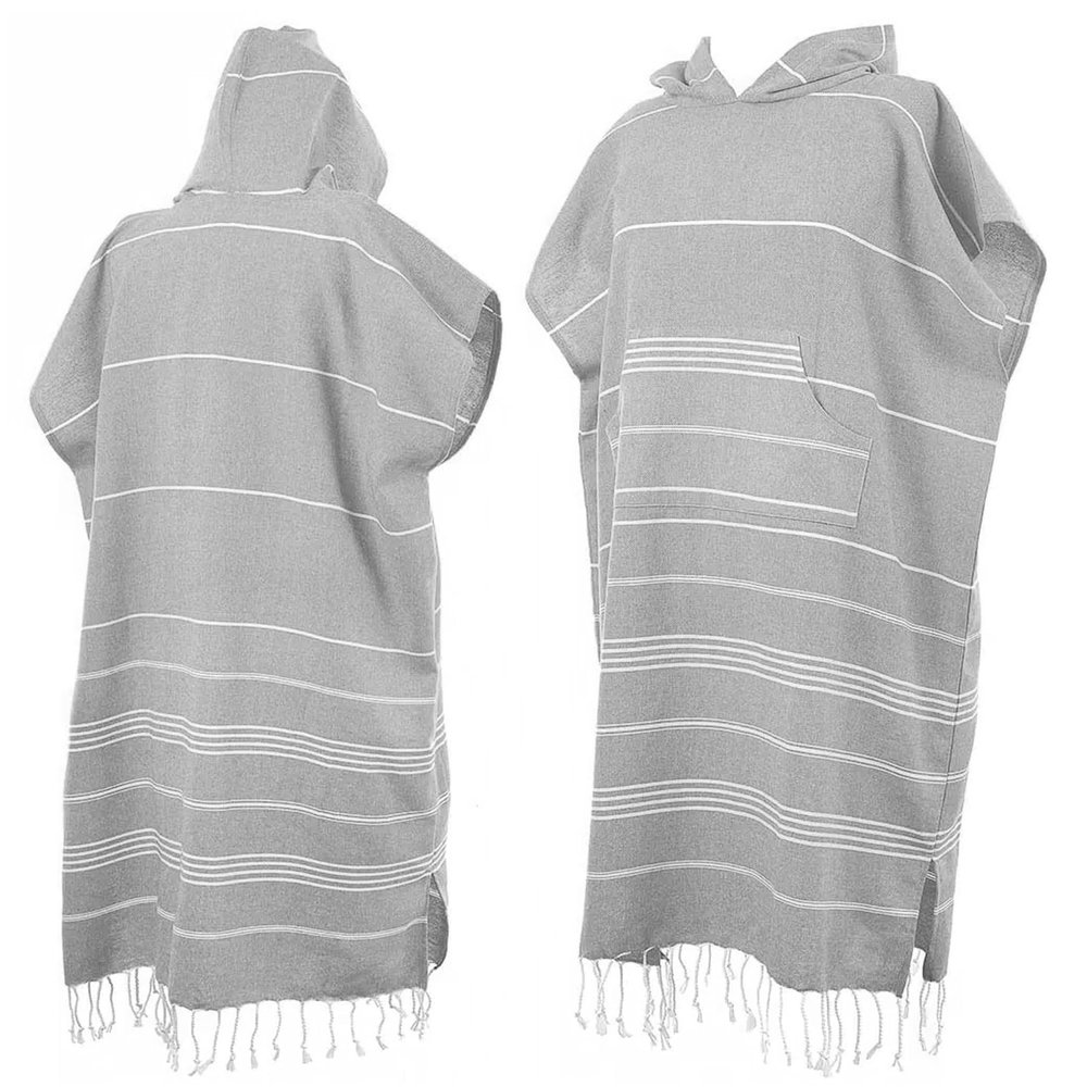Beach Poncho with Hood, Personalized Turkish Towel Poncho, Handmade Beach Coverup, Customizable Unisex Surf Hoodie for Adult, Wetsuit Changing, Quick Dry Cotton, Lightweight, Sand Proof (Grey)