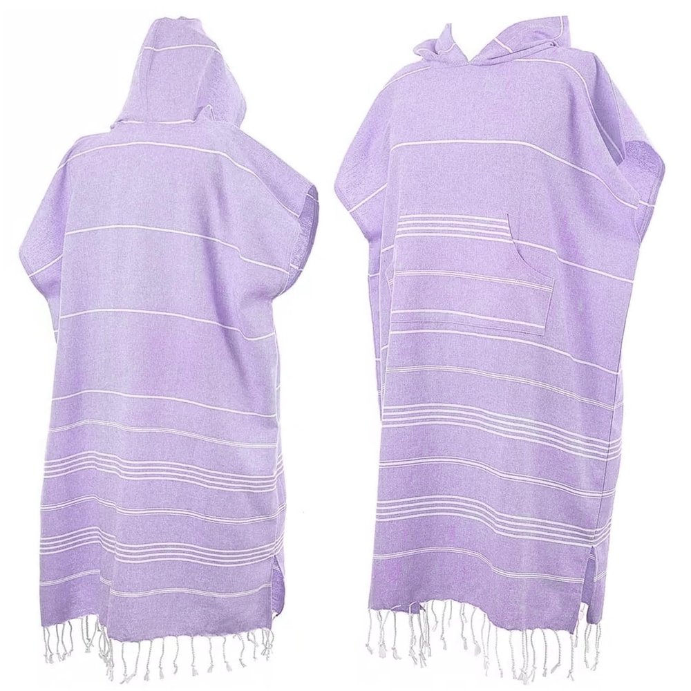 Beach Poncho with Hood, Personalized Turkish Towel Poncho, Handmade Beach Coverup, Customizable Unisex Surf Hoodie for Adult, Wetsuit Changing, Quick Dry Cotton, Lightweight, Sand Proof (Lilac)