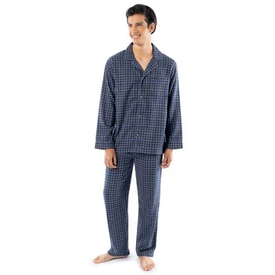 Fruit of the Loom Men's Flannel Pajama Sleep Set, Navy Plaid, 3X