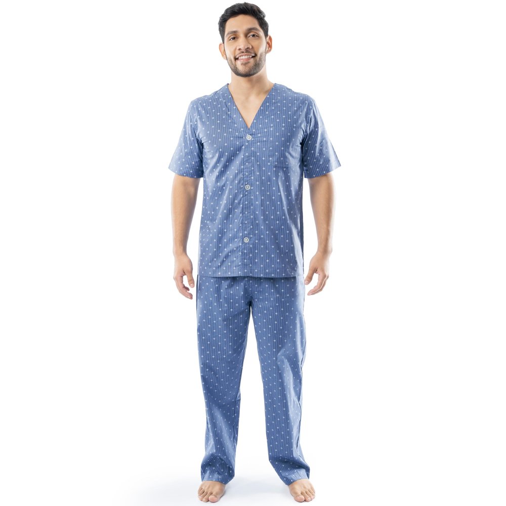 Fruit of the Loom Men's Broadcloth Short Sleeve Top and Long Pants Pajama Set, Medium Blue, X-Large