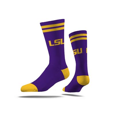 Strideline NCAA Mens 2 Stripe Crew Socks-LSU-Size M/L (8-12)