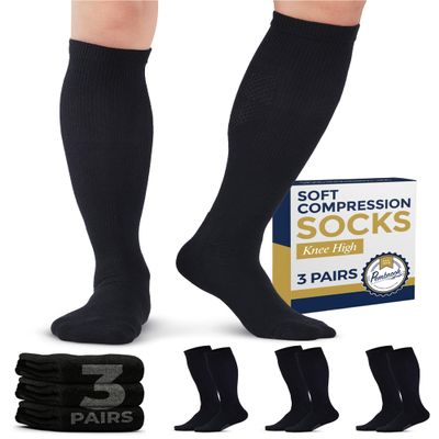 Pembrook Compression Socks for Men - 3 Pack | Graduated Compression Travel, Athletic, Work Socks | Support Socks for Men Black