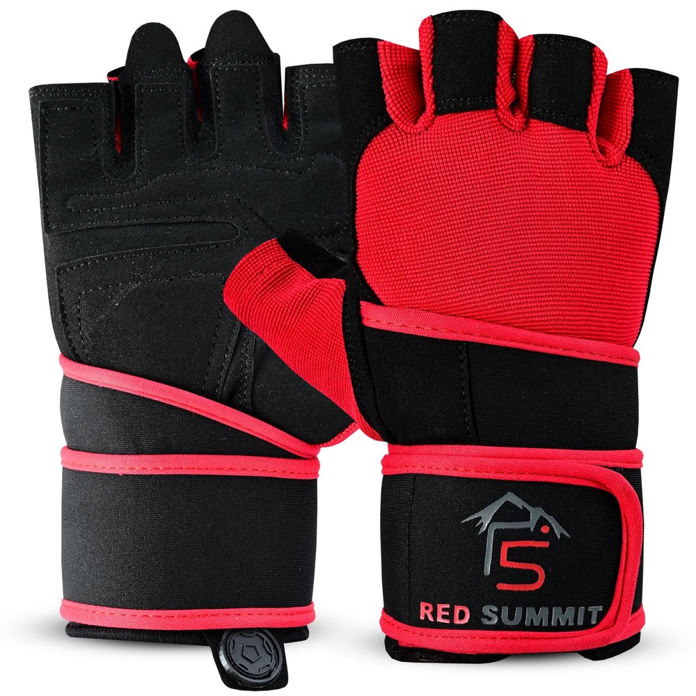 Weight Lifting Gym Gloves for Men & Women, Workout Exercise Gloves with Wrist Support & Anti-Slip Palm for Hanging, Rowing, Pullups, Bodybuilding, Powerlifting & Calisthenics (Red, Small)