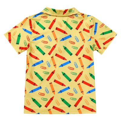 IBTOM CASTLE Toddler Boys Back to School Shirt Kindergarten First Day of School Clothes for Boys Short Sleeve Tops Yellow 6-7Y