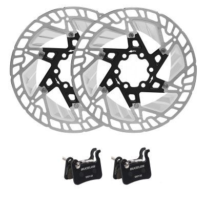 BUCKLOS 160mm Sliver Floating Bike Disc Brake Rotor with Heat Dissipation Fins and 2 Pair Resin Bike Disc Brake Pads Compatible with Shimano Deore XT XTR LX SLX Hone Alfine Saint Disc Brake