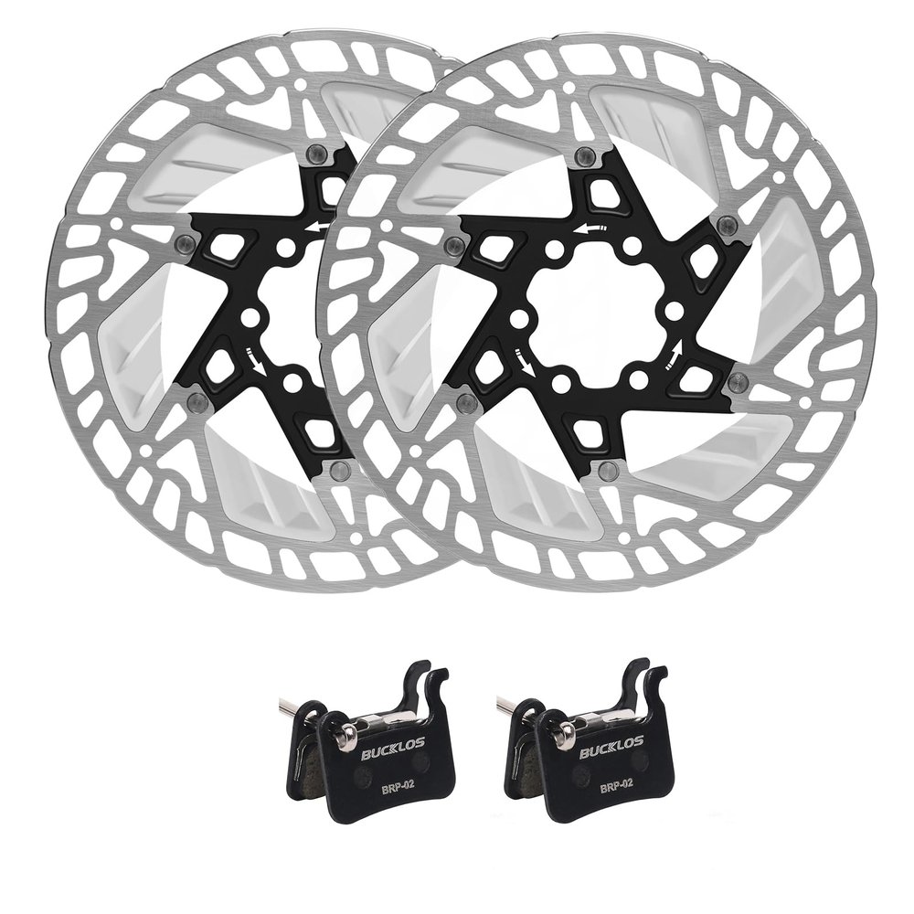BUCKLOS 160mm Sliver Floating Bike Disc Brake Rotor with Heat Dissipation Fins and 2 Pair Resin Bike Disc Brake Pads Compatible with Shimano Deore XT XTR LX SLX Hone Alfine Saint Disc Brake