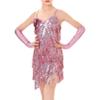 Agoky Girls Latin Dance Dress Sequins Fringe Dress Tassel Dancewear Party Modern Ballroom Cha Cha Salsa Dancer Outfits Pink 8-10 Years view 1