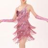 Agoky Girls Latin Dance Dress Sequins Fringe Dress Tassel Dancewear Party Modern Ballroom Cha Cha Salsa Dancer Outfits Pink 8-10 Years view 3