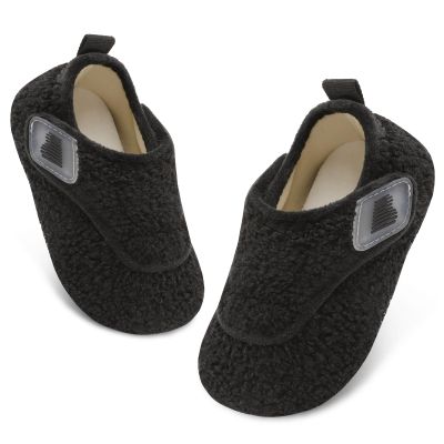 BARERUN Toddler & Boy's Warm Fuzzy Kids Slippers - Cozy Slip-on House Shoes With Non-Slip Rubber Sole - Soft, Lightweight Walking Shoes - Indoor/Outdoor - Black - 12-18 Months