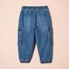 Amazon Essentials Boys' Stretch Denim Cargo Jean, Indigo, Medium view 3