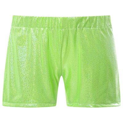Lorilida Girls Kids Dance Athletic Shorts Sparkle Metallic Glitter Tumbling Bottoms for Workout Fitness Gymnastics Fluorescent Green 5-6 Years