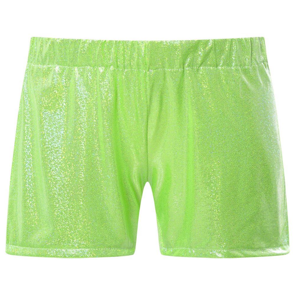 Lorilida Girls Kids Dance Athletic Shorts Sparkle Metallic Glitter Tumbling Bottoms for Workout Fitness Gymnastics Fluorescent Green 5-6 Years