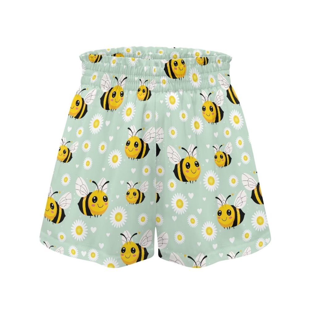 XXQGOMG Daisy Honeybee Shorts for Girls Size 14-16 High Waisted Yoga Shorts with Pockets Toddler Girl Soccer Shorts 5T Wide Leg Summer Pants Kids Active Crossover, Size 3-4