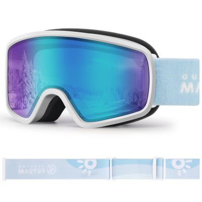 OutdoorMaster Kids Ski Goggles OTG Snowboard Goggles with 100% UV Protection Kids Snow Goggles for Boys Girls Toddler(WhiteFrame Vlt 18.3%+Revo IceBlue Lens)