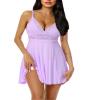 BemorRun Sexy Night Gowns for Woman Sexy Sleepwear Lace Chemise V-Neck Babydoll Lingerie Slip Nightie with Side Slits(Purple,S) view 1