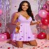 BemorRun Sexy Night Gowns for Woman Sexy Sleepwear Lace Chemise V-Neck Babydoll Lingerie Slip Nightie with Side Slits(Purple,S) view 2