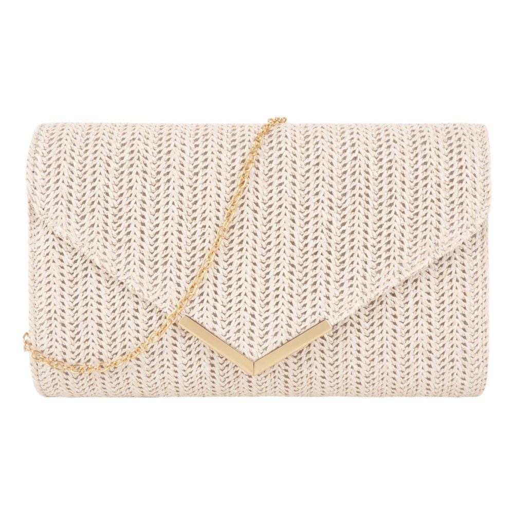 Felite Fnn Women Mini Straw Woven Clutch Handbag Chain Strap Cross-body Shoulder Bag