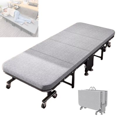Rollaway Bed with Mattress for Adults, Portable Foldable Bed with Sponge Mats and Strong Sturdy Frame Space Saving Fold Up Bed with Universal Wheel, No Assembly Required(190 * 90 * 30cm)