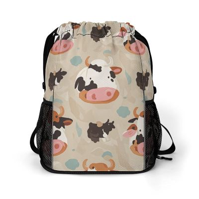 VFKLT Cow Print Drawstring Backpack Lightweight Gym Bag for Men Women Sports Backpack String Bags for Hiking