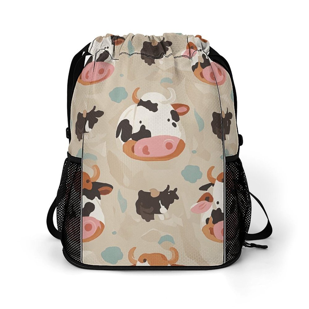 VFKLT Cow Print Drawstring Backpack Lightweight Gym Bag for Men Women Sports Backpack String Bags for Hiking