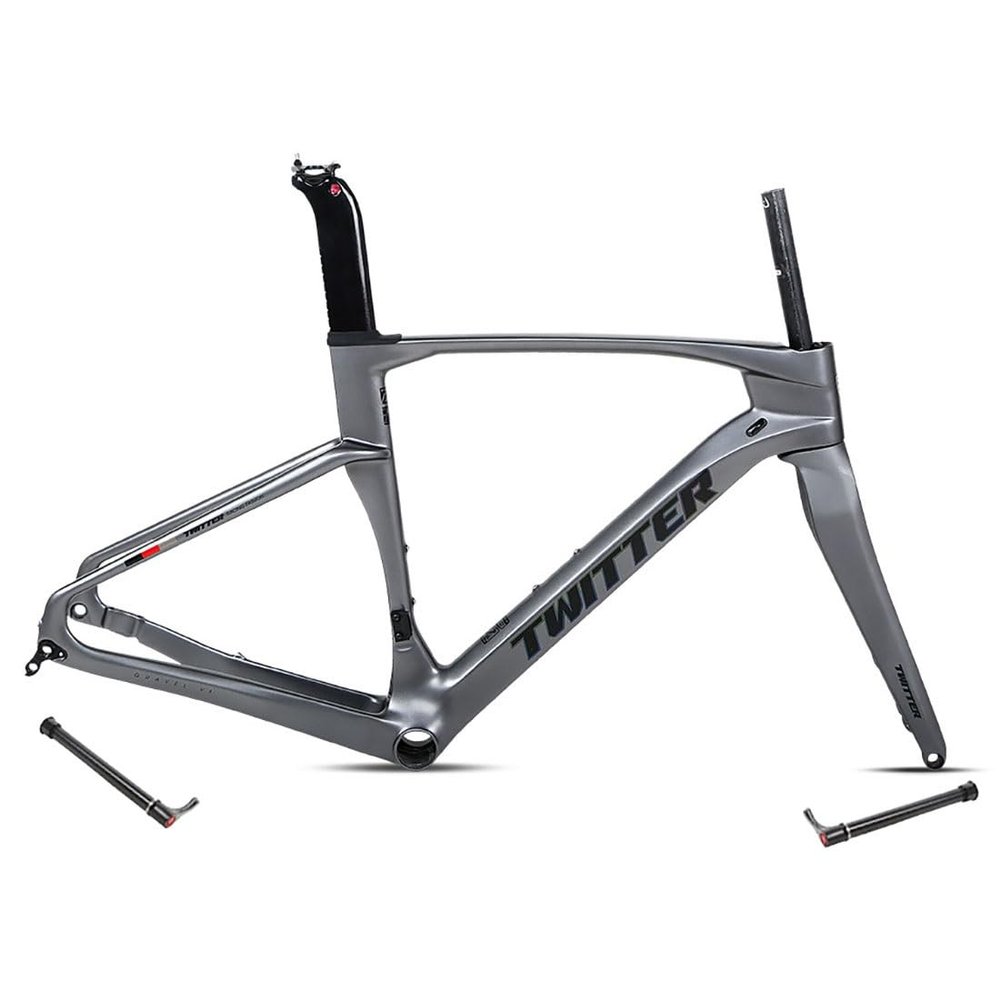Gravel Bike Frameset 700c Carbon Road Bike Frame 45/48/51/54cm Thru Axle F12x100mm/R12x142mm Disc Brake Frame Internal Routing Lightweight (Color : Dark gray, Size : 54CM)