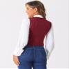 Allegra K Plaid Vest for Women's Single Breasted Sleeveless Racerback Vintage Waistcoat Large Red Black view 3
