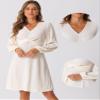 Allegra K Long Sleeve A-Line Dress for Women's Criss Cross Textured V Neck Dress Large Beige view 2