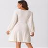 Allegra K Long Sleeve A-Line Dress for Women's Criss Cross Textured V Neck Dress Large Beige view 3