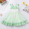 ODASDO Baby Girl Birthday Party Dress Toddler Kids Summer Sundress Floral Printed Tulle Princess Sleeveless Bowknot Ruffle Dresses for Birthday Party Pageant Casual Holiday Photo Shoot Green 18-24M view 3