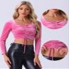 Allegra K Velvet Crop Top for Women's Halloween Ruched Drawstring Front Party Long Sleeve Top Medium Hot Pink view 2