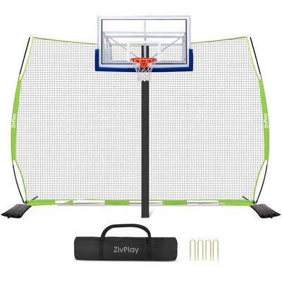 Basketball Net Catcher Basketball Backstop Net Basketball Barrier Nets for Backyard 12 x 10 ft Rebounder to Guard Rebound and Return Basketball with Sand Bags and Carry Bag