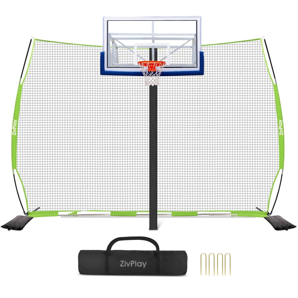 Basketball Net Catcher Basketball Backstop Net Basketball Barrier Nets for Backyard 12 x 10 ft Rebounder to Guard Rebound and Return Basketball with Sand Bags and Carry Bag