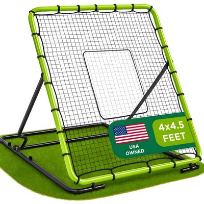 Baseball Rebounder Net 4x4.5 Ft Pitchback Trainer Bounce Back Fielding Net for Baseball and Softball Rebound Solo Practice with 3 Ball Return Angles