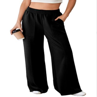 Aleumdr Wide Leg Pants for Women 2025 Fall Elastic High Waisted Sweatpants Casual Long Pants Jogger Pants with Pockets Black Medium