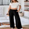 Aleumdr Wide Leg Pants for Women 2025 Fall Elastic High Waisted Sweatpants Casual Long Pants Jogger Pants with Pockets Black Medium view 3
