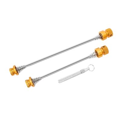 1pair Quick Release Mountain Road Bicycle Front Rear Hub Set Fixed Axle Rod Screws Aluminum Alloy Bike Skewers(1 set gold)