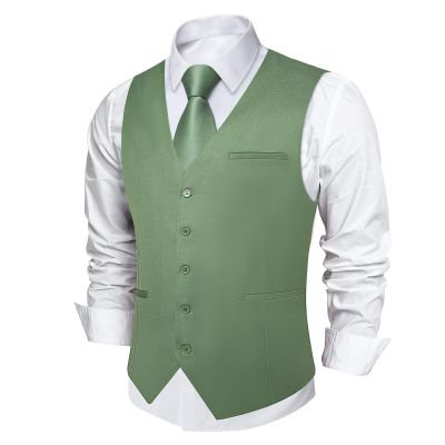 DiBanGu Men's Sage Green Suit Vest Business Dress Waistcoat with 2 Pockets V-Neck Tuxedo Vests for Formal Wedding, Green, 2XL