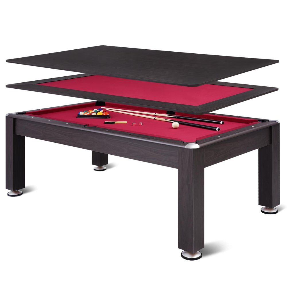 RAYKEEP 7FT 3-in-1 Multi Game Pool Table with Dining/Poker Top, Heavy-Duty Combo Game Billiard Table with Leg Levelers for Adults Kids Family Home Game Room