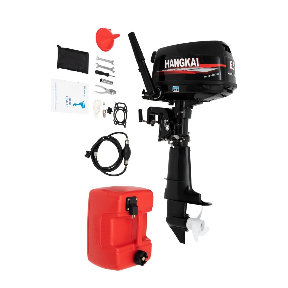 6.5HP 4Stroke Outboard Motor, 123CC Heavy Duty Short shaft Boat Engine Tiller Control Fishing Boat Engine w/Water Cooling & CDI Ignition System & Infinitely Variable Speed for Inflatable Marine Yacht