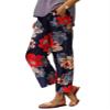 Akivide Women Casual Floral Print Linen Pant Summer Boho High Elastic Waist Straight Wide Leg Pant Loose Plus Size Beach Lounge Capri Tapered Trouser with Pocket view 1
