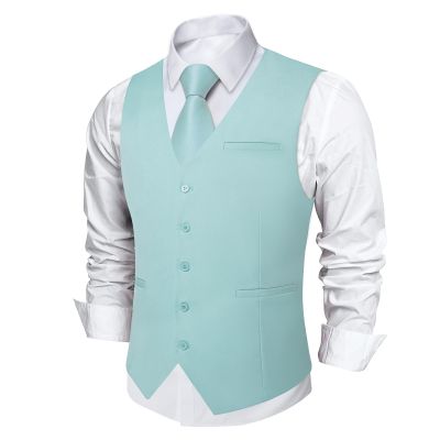 DiBanGu Men's Mint Green Suit Vest Business Dress Waistcoat with 2 Pockets V-Neck Tuxedo Vests for Formal Wedding, Green, M