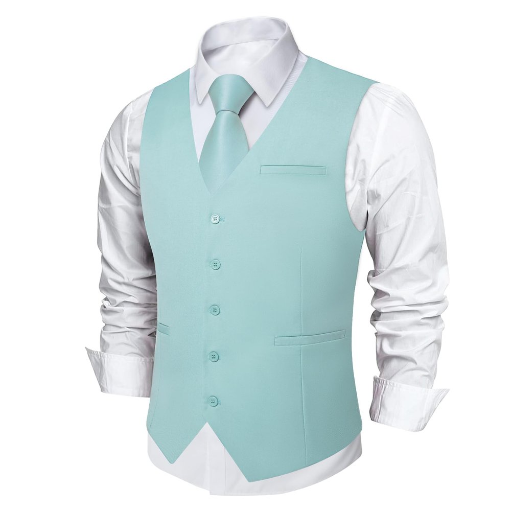 DiBanGu Men's Mint Green Suit Vest Business Dress Waistcoat with 2 Pockets V-Neck Tuxedo Vests for Formal Wedding, Green, M